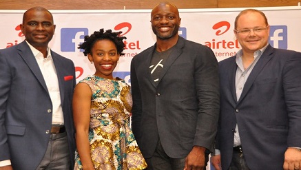 (L-r): Segun Ogunsanya, CEO Airtel; Ebele Okobi, head of policy for Facebook in Africa; Ime Archibong, global Director Product Partnerships, Facebook, and Markku Makelainen, global Director Operator Partnerships, also of Facebook, at the launch of Free Basic Services by Airtel Nigeria in partnership with Facebook, held at Victoria Island, Lagos on Tuesday.